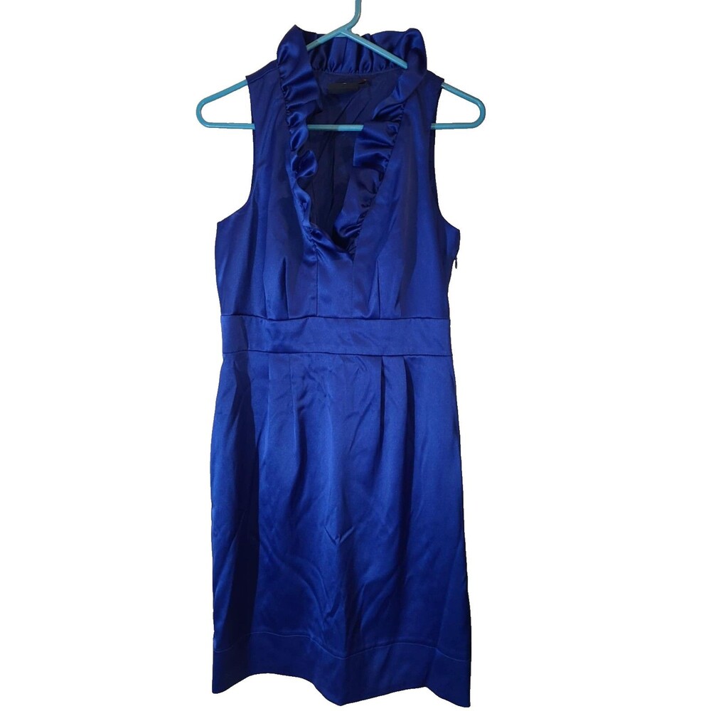 Just Taylor Dress Royal Blue Silk Formal Size 8 Side Zip Glamourous Sexy Ruffle